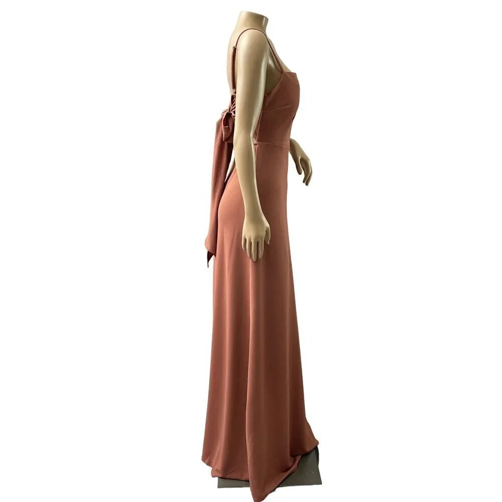Birdy Grey Benny Crepe Maxi Formal Bridesmaid‎ Dress Cut Out Desert Rose S NWT